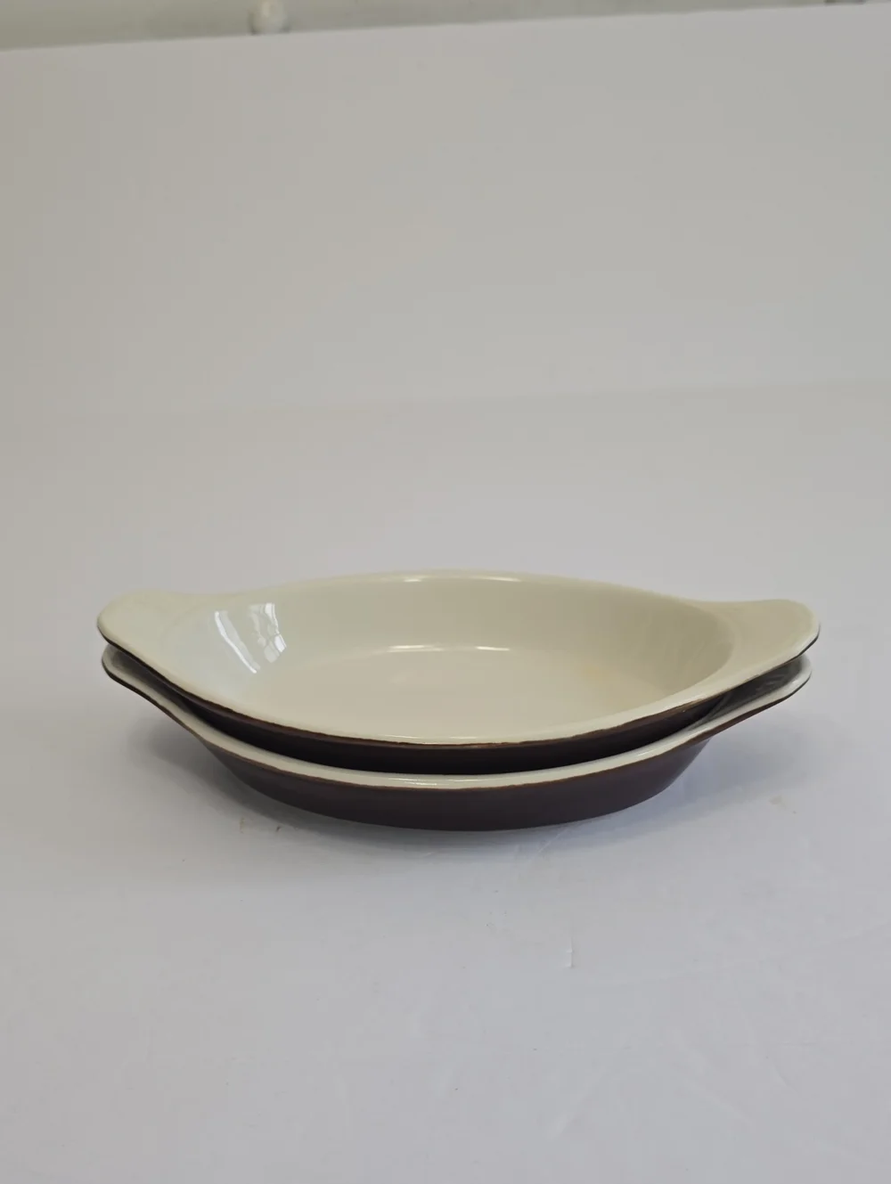 Vintage Rego Pottery Japan Set Of 2 Oval Casserole Au Gratin Dish Glazed Brown